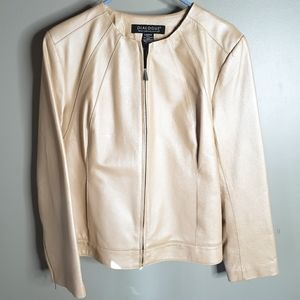 Dialogue Pearlized Champagne Leather Bomber Jacket  NWOT
